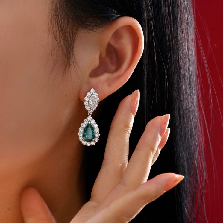 High-End 2-Carat Paraiba Diamond Water Drop Earrings in S925 Sterling Silver (7x11mm) - Image 2