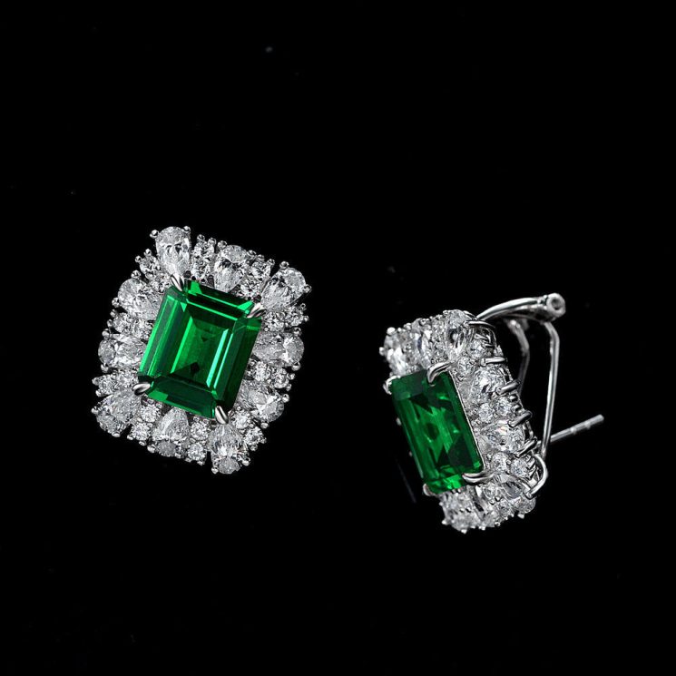 S925 Sterling Silver Retro Emerald Diamond Earrings - Image 4