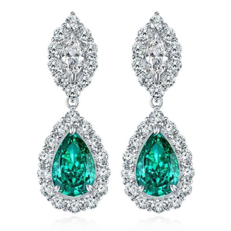 High-End 2-Carat Paraiba Diamond Water Drop Earrings in S925 Sterling Silver (7x11mm)