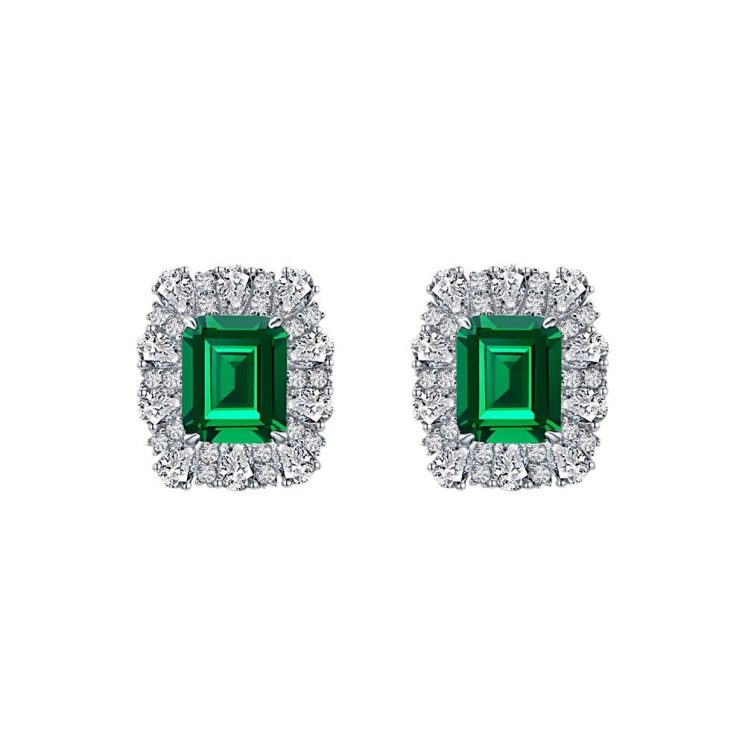 S925 Sterling Silver Retro Emerald Diamond Earrings