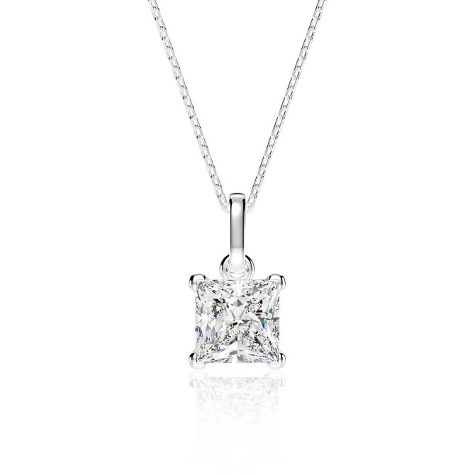 925 silver pendant 6*6mm princess square 1 carat four claw set pendant necklace jewelry 40+5cm - Image 6