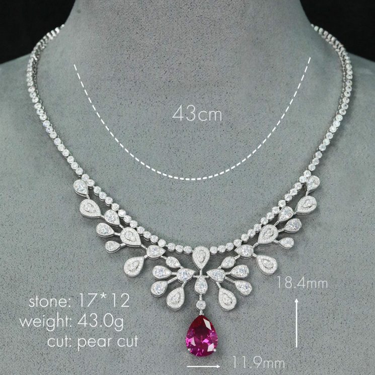 925 Silver Gold-Plated Pink Sapphire Necklace with High-Carbon Diamonds – Elegant & Sparkling Design - Image 2