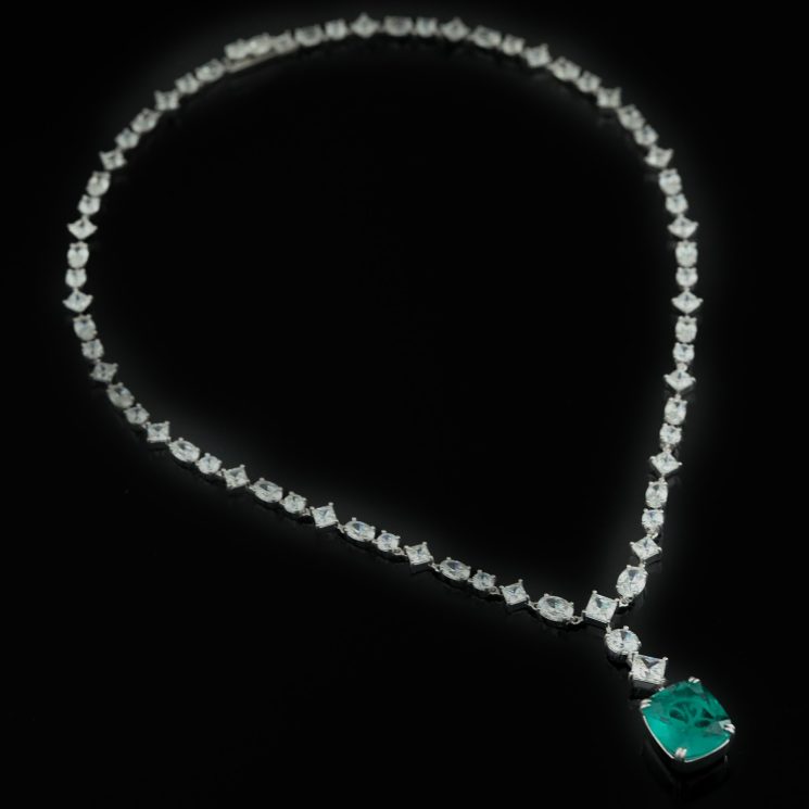 925 Silver Gold-Plated High Carbon Diamond Emerald Cushion Necklace – Elegant & Timeless Design - Image 4
