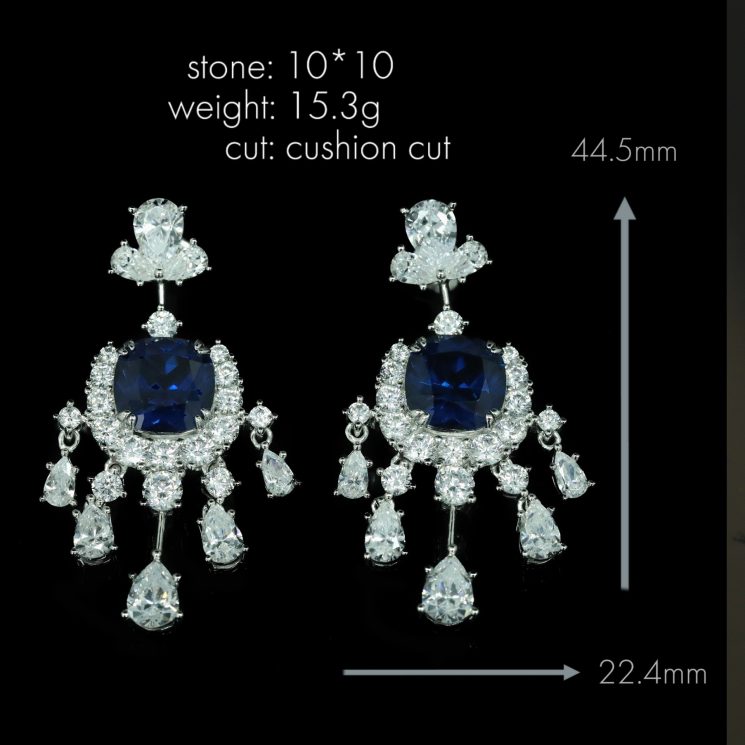 925 Silver Gold-Plated High Carbon Diamond Cultured Cobalt Tip Crystal Evening Earrings – Luxurious & Sophisticated Design - Image 2