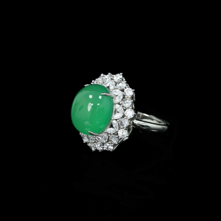 925 Silver Gold-Plated High Carbon Diamond Egg-Shaped Chalcedony Flower Ring - Image 4