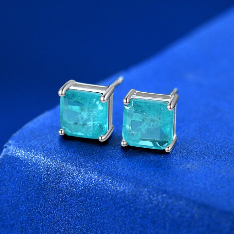 2 carat synthetic Paraiba earrings female earrings personality ins - Image 2