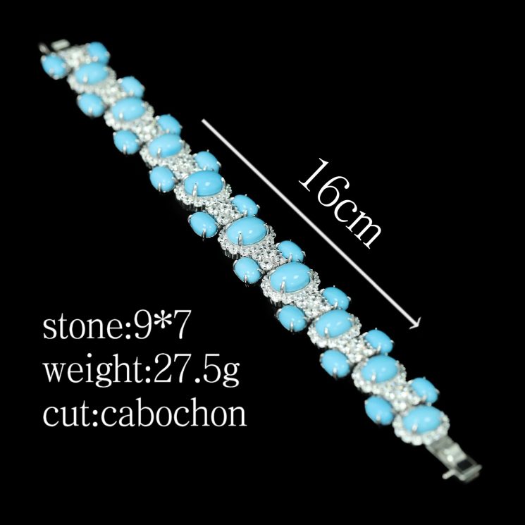 925 Silver Gold-Plated High Carbon Diamond Egg-Shaped Blue Pine Bracelet - Image 2