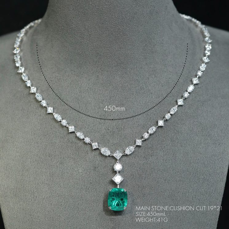 925 Silver Gold-Plated High Carbon Diamond Emerald Cushion Necklace – Elegant & Timeless Design - Image 2
