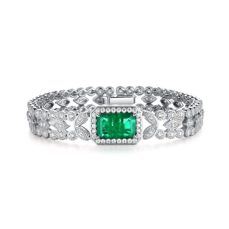 925 Silver Gold-Plated High Carbon Diamond Wood Zuzu Green Vintage Bracelet
