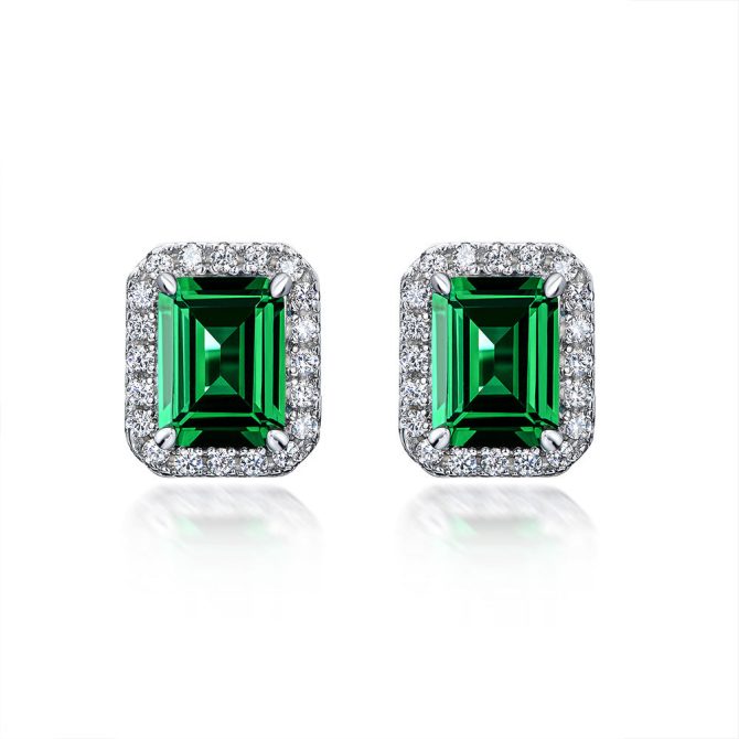 925 sterling silver 2 carat cultured emerald necklace ring European and American light luxury four-piece set - Image 5
