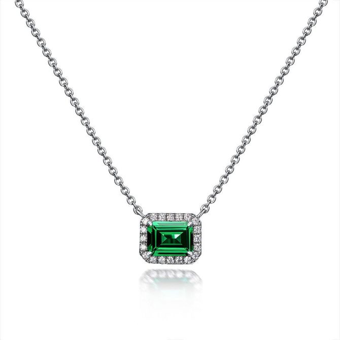 925 sterling silver 2 carat cultured emerald necklace ring European and American light luxury four-piece set - Image 6