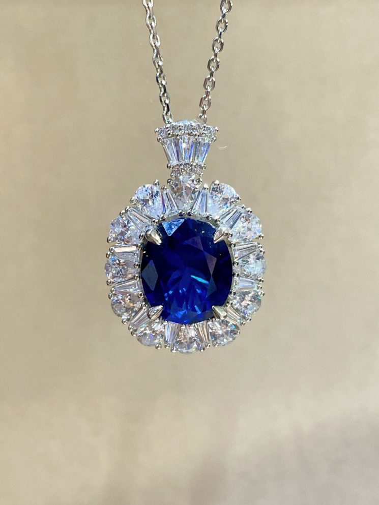 Elegant Women's 925 Silver Electroplated Sapphire Pendant Necklace - Image 6