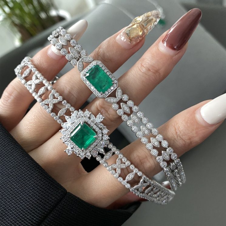 925 Silver Gold-Plated High Carbon Diamond Wood Zuzu Green Vintage Bracelet - Image 4