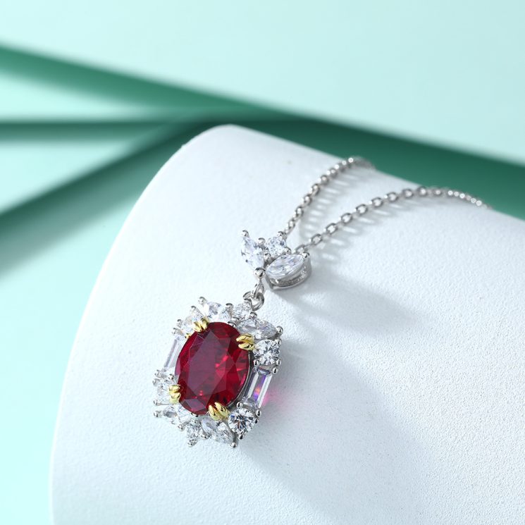 S925 Silver Ruby Pendant Necklace – Radiant Red Gemstone Charm Necklace for Classic and Timeless Beauty - Image 2