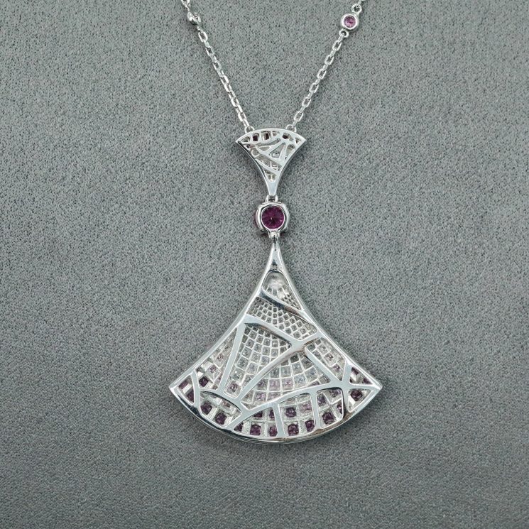 925 Silver Gold-Plated High-Carbon Diamonds Pink Sapphire Fan Necklace – Elegant & Feminine Design - Image 4