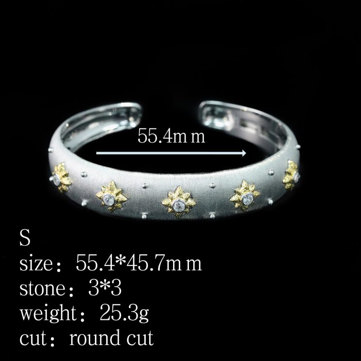 925 Silver Gold-Plated High-Carbon Diamond Brushed Bracelet – Elegant & Modern Design - Image 2