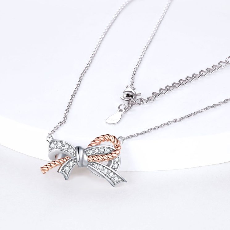 S925 Silver Bow Pendant Necklace for Women – Delicate & Elegant Jewelry Gift - Image 2