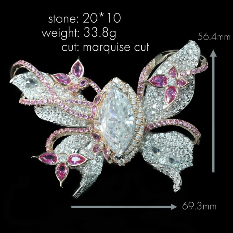 925 Silver Gold-Plated High Carbon Diamond Butterfly Shape Ring - Image 2