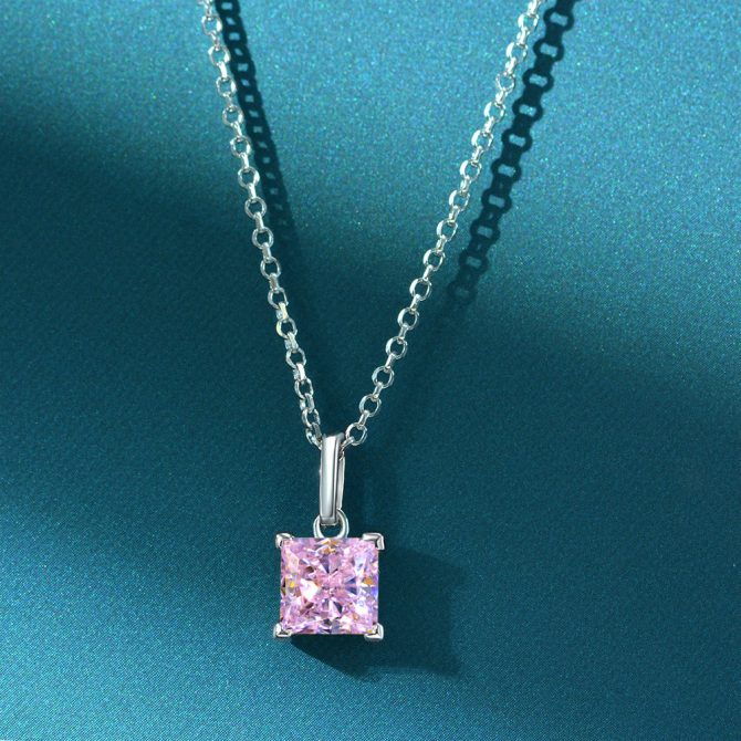 925 silver pendant 6*6mm princess square 1 carat four claw set pendant necklace jewelry 40+5cm - Image 3