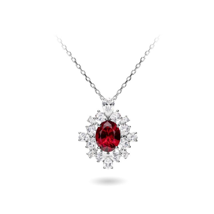 925 Silver Gold-Plated High Carbon Diamond Pigeon Blood Red 3-Carat Egg-Shaped Ruby Necklace – Luxurious & Stunning Design