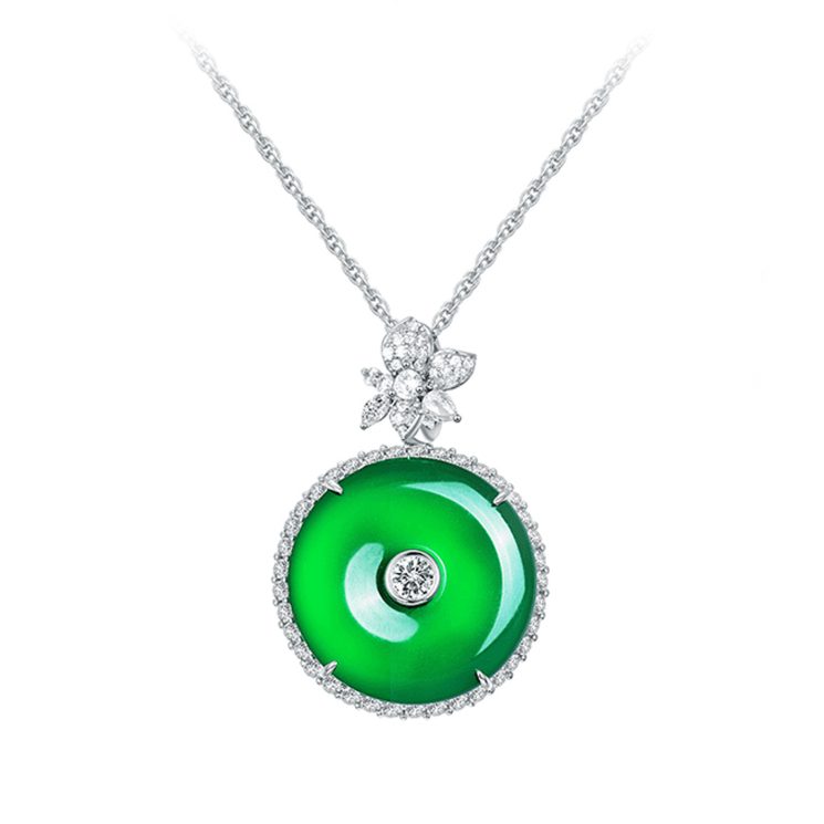 925 Silver Gold-Plated Peace Buckle Chalcedony Necklace with High Carbon Diamond Accents