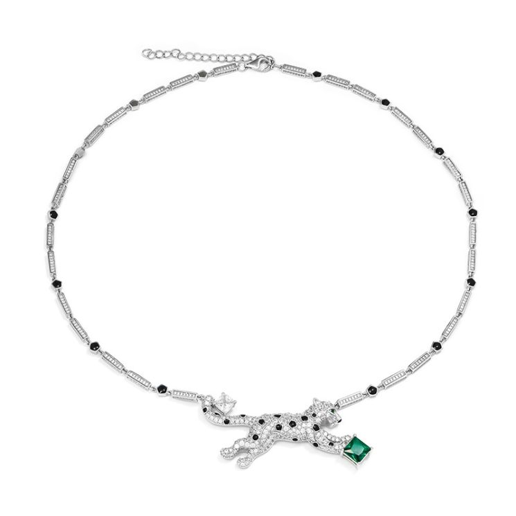 925 Silver Gold-Plated High Carbon Diamond Jaguar Necklace