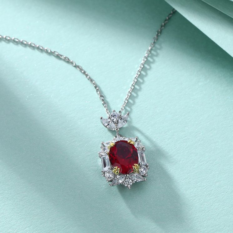 S925 Silver Ruby Pendant Necklace – Radiant Red Gemstone Charm Necklace for Classic and Timeless Beauty - Image 3