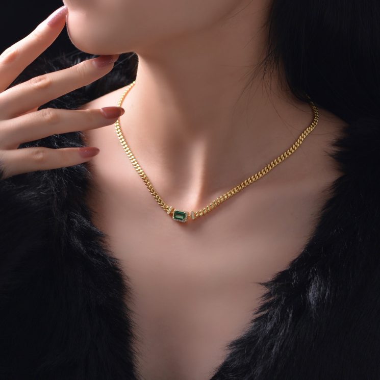 1ct Cultured Emerald Pendant 925 Silver Adjustable Simple Necklace 40+5+3cm - Image 4