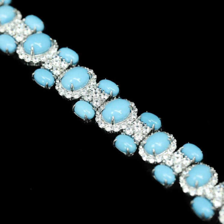 925 Silver Gold-Plated High Carbon Diamond Egg-Shaped Blue Pine Bracelet - Image 3