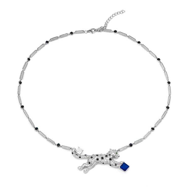 925 Silver Gold-Plated High Carbon Diamond Jaguar Necklace - Image 2