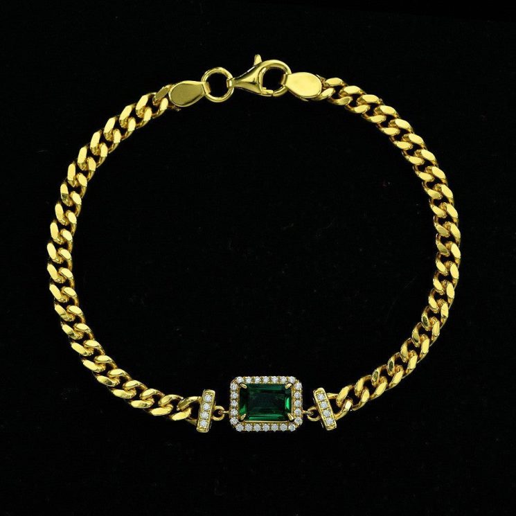 1ct Cultivated Emerald 5*7 Cuban Bracelet European and American Retro Jewelry 15-17cm - Image 6