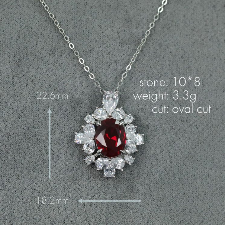 925 Silver Gold-Plated High Carbon Diamond Pigeon Blood Red 3-Carat Egg-Shaped Ruby Necklace – Luxurious & Stunning Design - Image 2