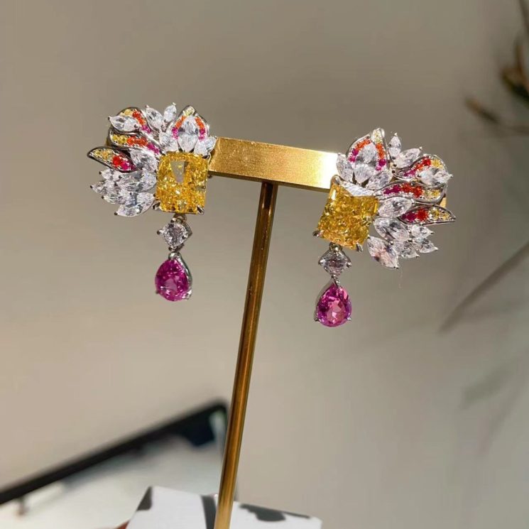 925 Silver Gold-Plated High Carbon Diamond Flame Earrings for Women - Image 5