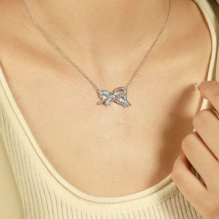 S925 Silver Bow Pendant Necklace for Women – Delicate & Elegant Jewelry Gift - Image 4