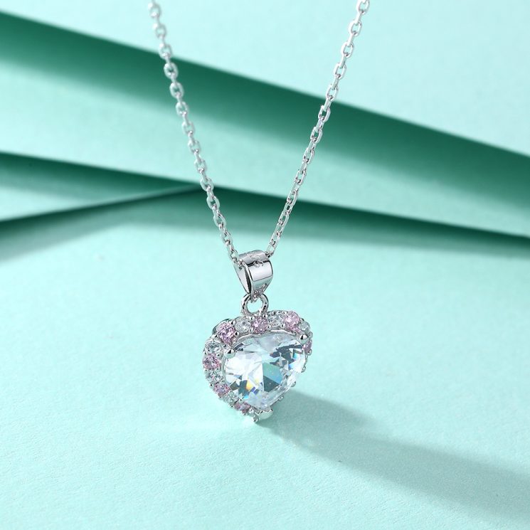 Romantic S925 Silver Pink Diamond Heart-Shaped Zircon Pendant Necklace – Delicate Love-Inspired Jewelry for Women - Image 3