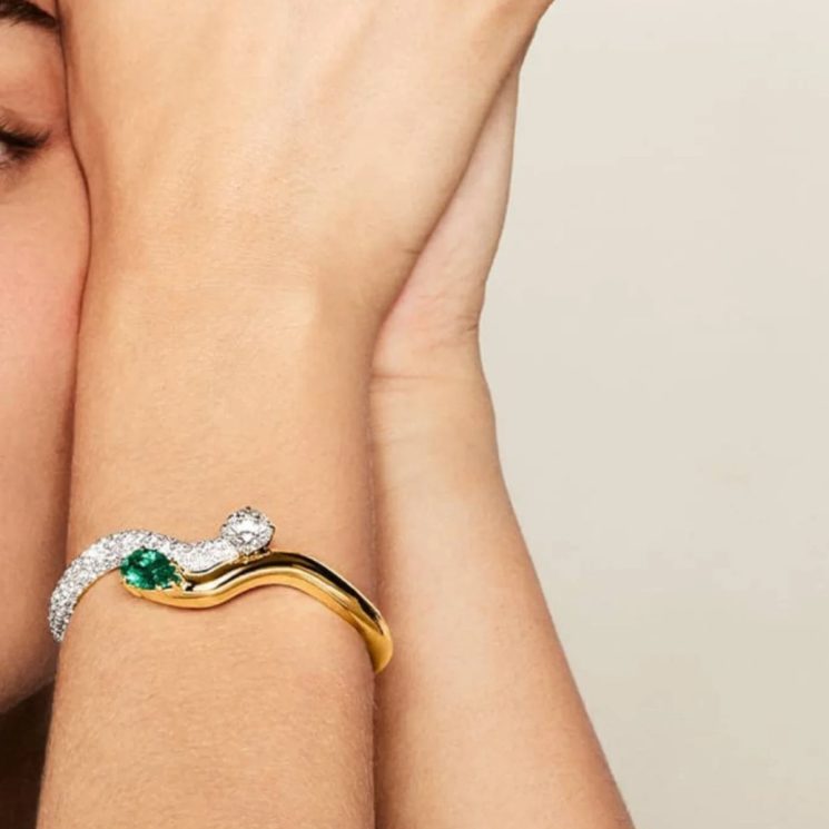 925 Silver Gold-Plated High Carbon Diamond Wood Green Bracelet – Elegant & Unique Design - Image 2