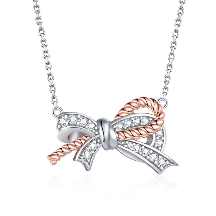 S925 Silver Bow Pendant Necklace for Women – Delicate & Elegant Jewelry Gift