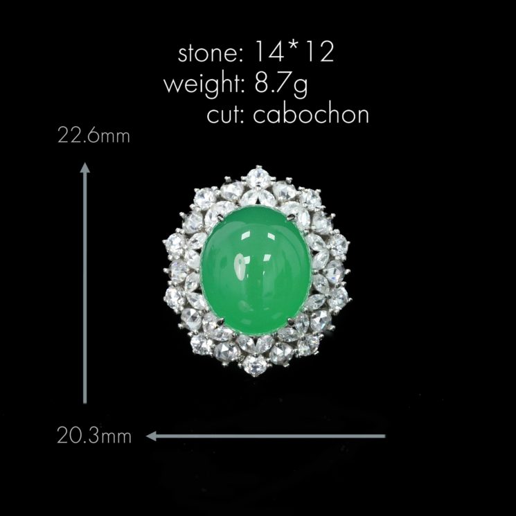 925 Silver Gold-Plated High Carbon Diamond Egg-Shaped Chalcedony Flower Ring - Image 2