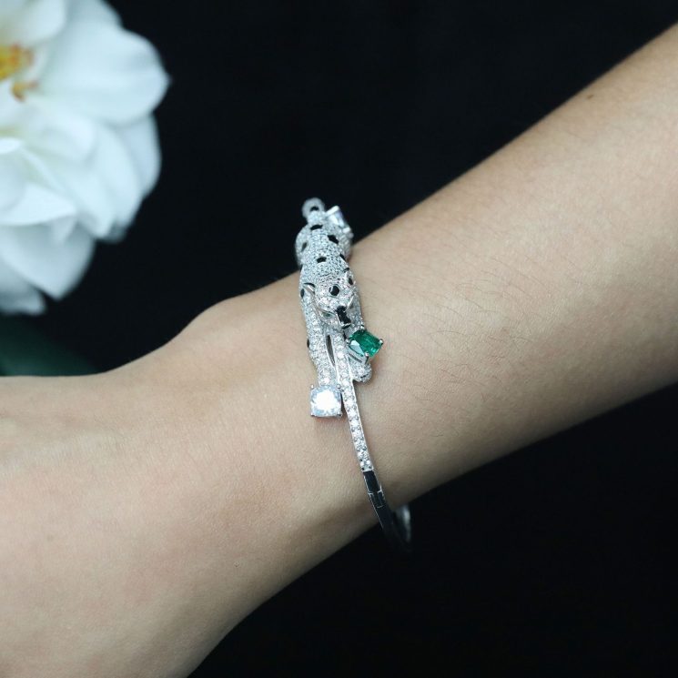 925 Silver Gold-Plated Jaguar Bracelet with High Carbon Diamond Accents - Image 2