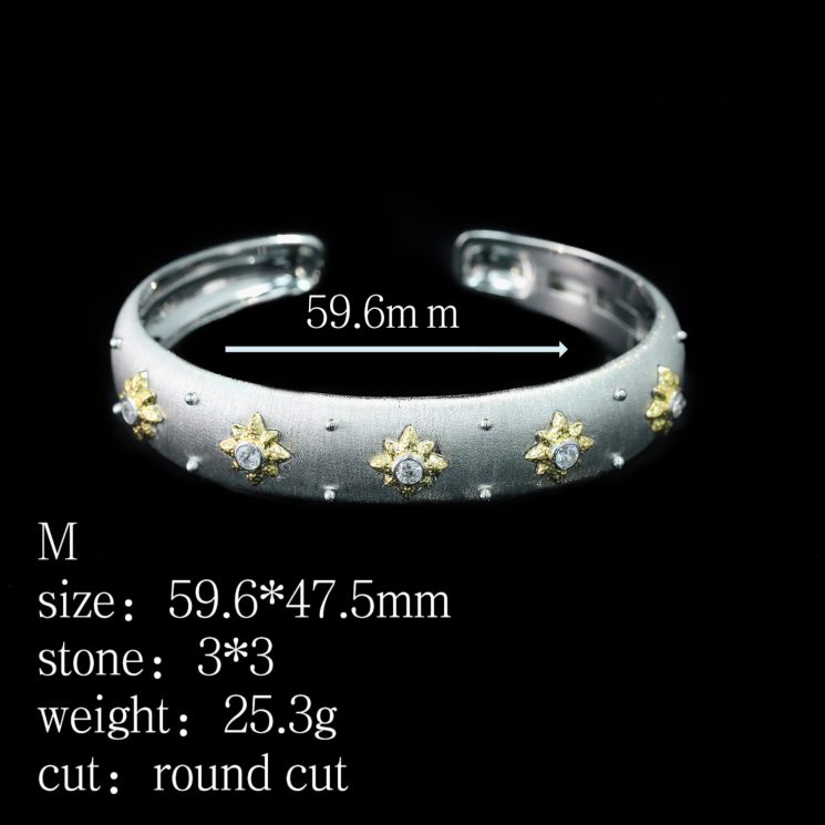 925 Silver Gold-Plated High-Carbon Diamond Brushed Bracelet – Elegant & Modern Design - Image 3