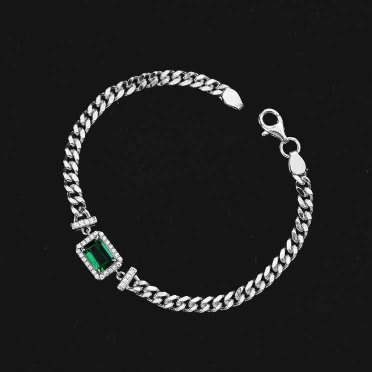 1ct Cultivated Emerald 5*7 Cuban Bracelet European and American Retro Jewelry 15-17cm - Image 5
