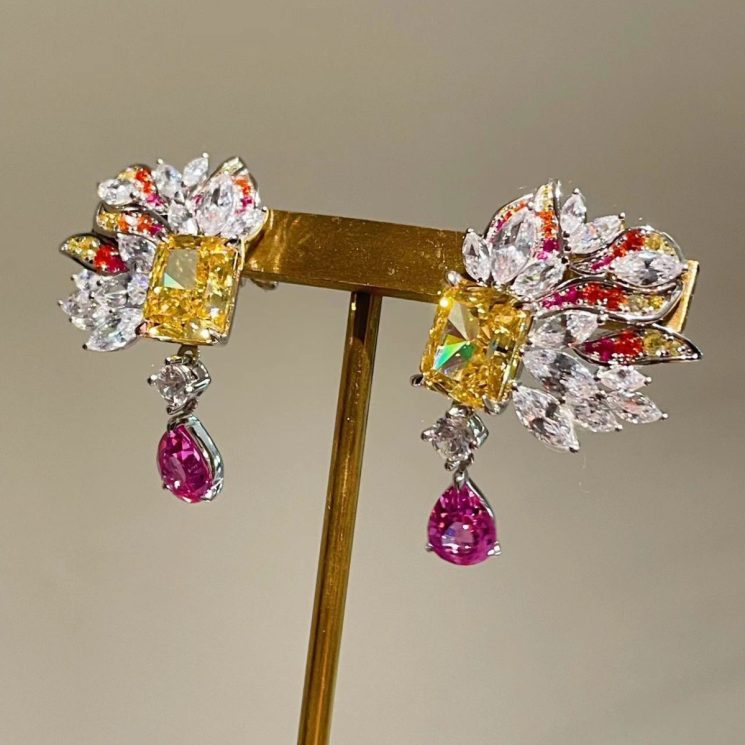 925 Silver Gold-Plated High Carbon Diamond Flame Earrings for Women - Image 2