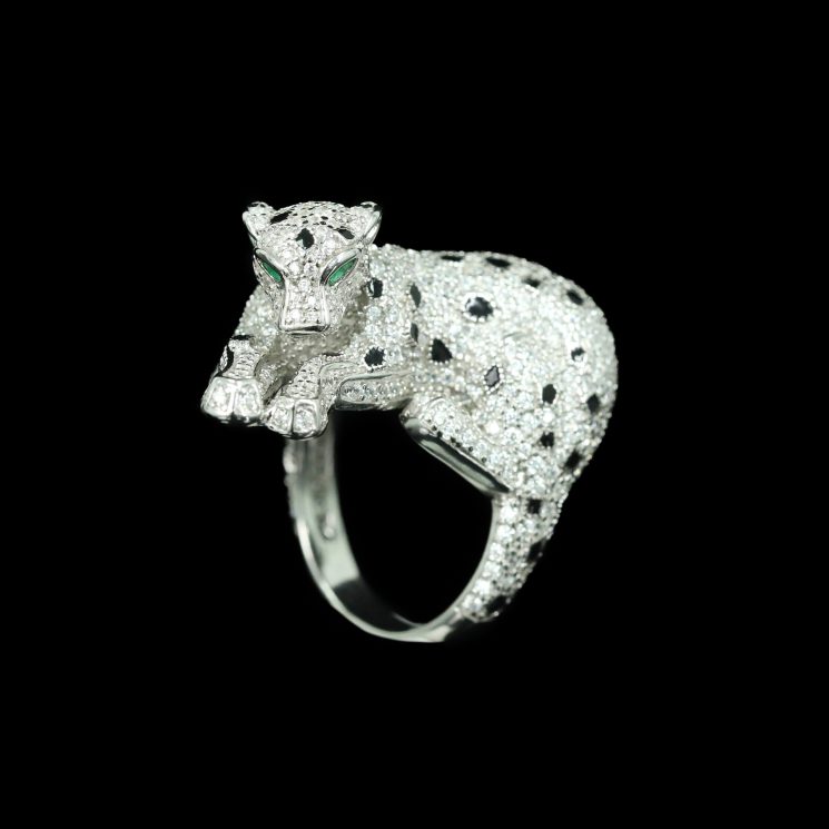 925 Silver Gold-Plated High Carbon Diamond Jaguar Full Diamond Ring - Image 4