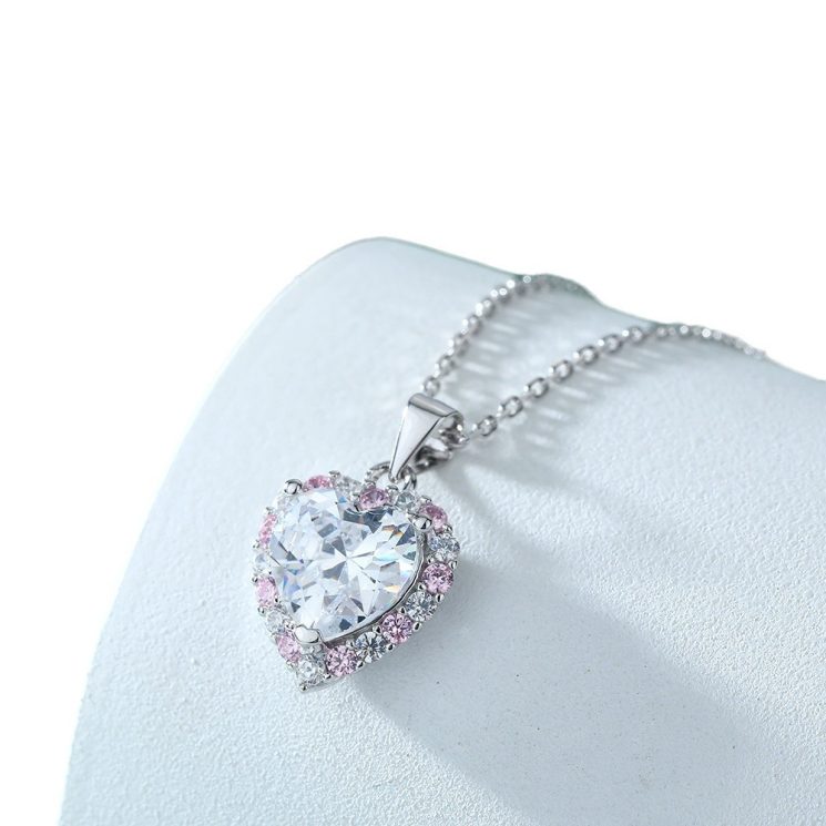 Romantic S925 Silver Pink Diamond Heart-Shaped Zircon Pendant Necklace – Delicate Love-Inspired Jewelry for Women - Image 5
