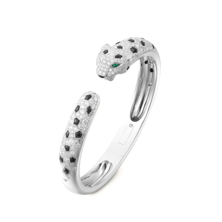 925 Silver Gold-Plated High-Carbon Diamond Black Enamel Leopard Bracelet – Bold & Luxe Design