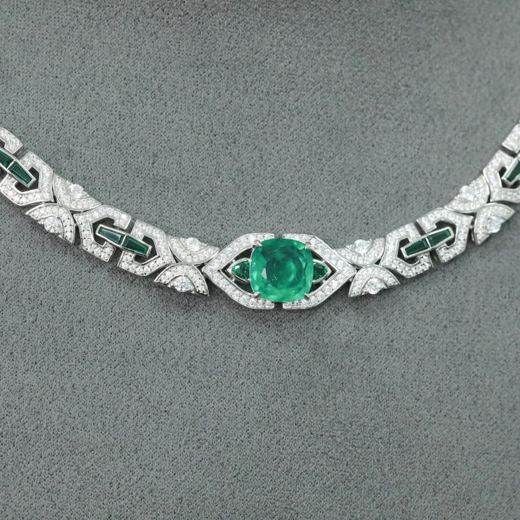 925 Silver Gold-Plated High Carbon Diamond Wood Green Inlaid Emerald Necklace - Image 3