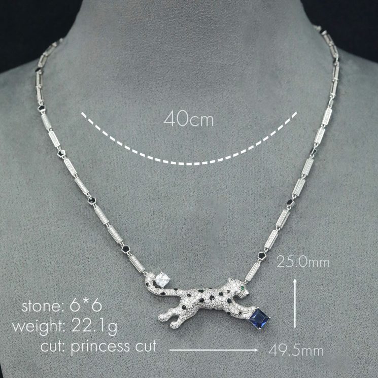 925 Silver Gold-Plated High Carbon Diamond Jaguar Necklace - Image 4