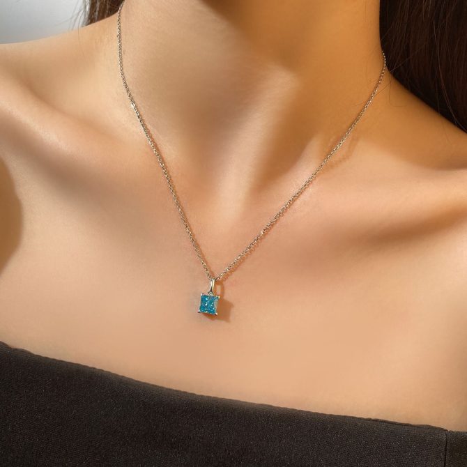 925 silver pendant 6*6mm princess square 1 carat four claw set pendant necklace jewelry 40+5cm - Image 5