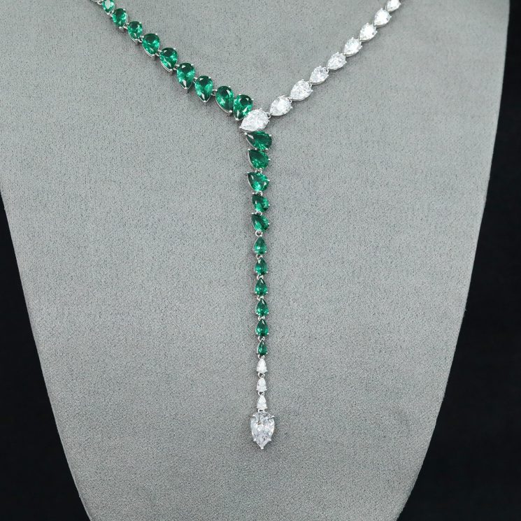 925 Silver Gold-Plated Wood Green Snake Dinner Necklace with High Carbon Diamond Accents - Image 3
