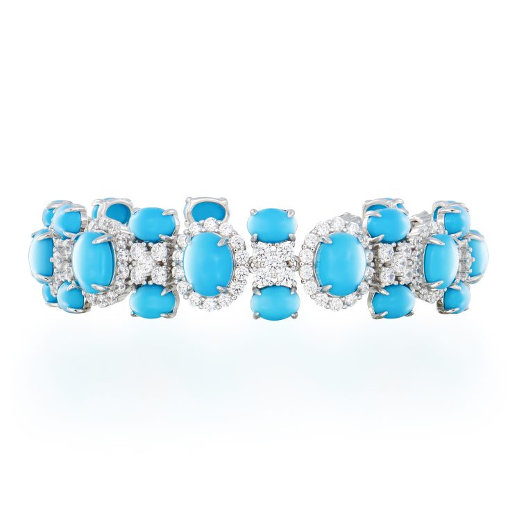 925 Silver Gold-Plated High Carbon Diamond Egg-Shaped Blue Pine Bracelet